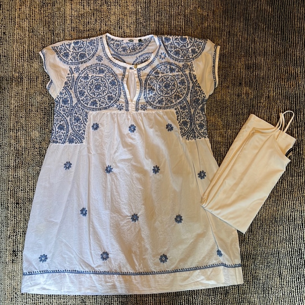 Cornflower Blue Embroidered Dress/Cover Up with Slip